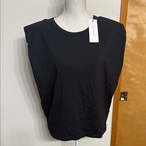 Flawed NWT French Connection Black Sleeveless Shoulder Pads Top 100% Cotton S